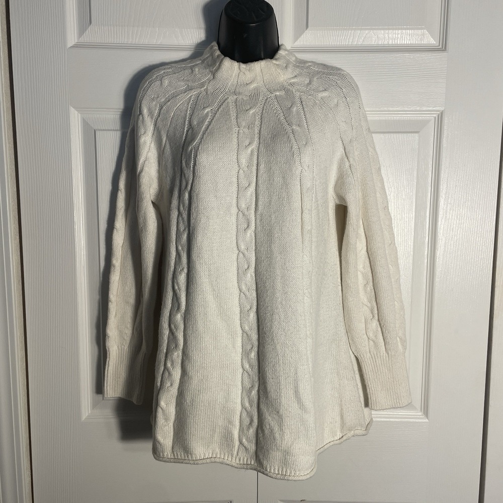 Soft Surroundings Cable Knit Sweater Petite L Beige‎ Cotton Blend Fisherman Cozy